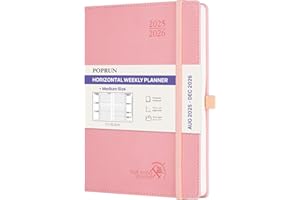 POPRUN Agenda Settimanale 2025 2026 22 x 16,5 cm, Weekly Planner da Ago.2025 a Dic.2026, Nastro segnalibro, Angoli a strappo, Carta Spessa da 100 GSM, Rosa Pallido