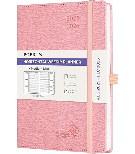 POPRUN Agenda 2025 2026 Dagplanner A4 Groot Formaat 30,5 x 21,5 cm, 1