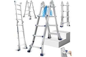 Fiqops Scala Multiuso 402 cm, 4 x 4 Pioli, Telescopica 3 in 1, in Alluminio, Portata Massima 150 kg, Scorrevole su Entrambi i Lati