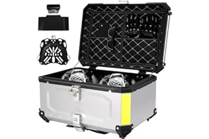 Merautop SJ Baúl de Aluminio para Motocicleta, Resistente al Agua, 65 L, para Guardar Equipaje (Plateado)