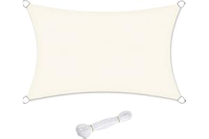 SONGMICS Shade Sail 2.5 x 5 m, HDPE Sun Protection Fabric, Breathable, Water-Permeable, Terrace, Garden, Balcony, Camping, Rectangular, Concave, Beige GSS25IV