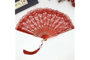 DUORIES Wachlarz ręczny, koronkowy, na wesele, styl vintage, składany, hiszpański wiktoriański, składany wachlarz do ochłodzenia latem, na wesela, urodziny, imprezę, Halloween, karnawał, do tańca, czerwony