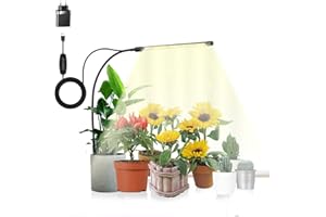 SUWITU Pflanzenlampe LED Vollspektrum, 48 LEDs Pflanzenlicht, Pflanzenleuchte mit 4/8/12 Timer Wachstumslampe 5 Helligkeit, 360° Einstellbar Grow Lampe für Zimmerpflanzen mit USB Adapter