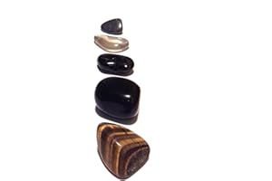 WILD THERAPIES Grounding Crystals Pack - Hematite, Smoky Quartz, Black Tourmaline, Obsidian and Tigers Eye Crystal Tumble Stones - Ground and Connect with Earth and Nature - Crystal Therapy