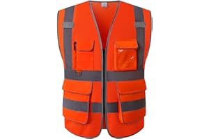 UNINOVA Gilet di Sicurezza Riflettente, Alta visibilità Gilet di Sicurezza Riflettente con Tasche e Cerniera per Lavori all'aperto,Ciclismo,Sport-soddisfa gli standard ANSI/ISEA