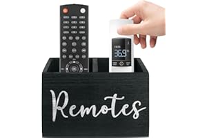 HAUYEST Wooden Remote Control Organizer with 2 Compartments - Stylish TV Remote Holder for Table, Nightstand, or Bedside | Media Storage Box for Living Room & Bedroom (Black)