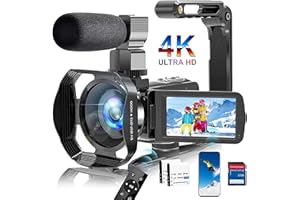 ACTIVERGE Caméscope 4K Caméra Vidéo 48MP 60FPS Zoom Numérique 18X WiFi,Webcam à Vision Nocturne IR Caméra pour Youtube,Vlogging Caméra de à Écran Tactile HD 3" avec 2 Piles,Microphone,Télécommande 2,4G,Carte SD