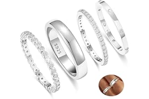 MUCCA 4 Pcs Silver Rings for Women 925 Sterling Silver Ring Cubic Zirconia Silver Rings Exquisite Thumb Rings for Women Stacking Ring Set for Womens Jewellery Birthday Gifts