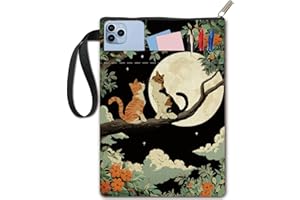CRASPIRE Copertine per Libri con Gatti Moon Tree Book Protector Animal Flower Book Sleeve per Libri Tascabili Copertina in Tessuto Lavabile con Cerniera e Tasca Extra per Amanti dei Libri Regali