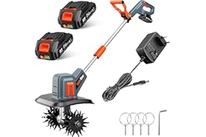 Cordless Electric Tiller 360 RPM TaskStar TH4000 Electric Tiller Total Battery 4000 mAh, 48 Reinforced Steel Blades for Smooth Ground Working, Maintenance, Composting, Garden