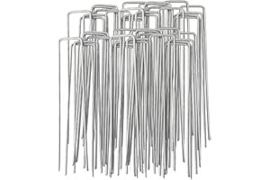 TIWIHON Ground Pegs - 100Pack Tent Garden Pegs Weed Control Membrane Peg, U-Shaped Securing Stakes Metal Pins Weed Mat Pegs, Landscape Staples for Fabric, Matting, Netting, Hoses, Artifical Grass(6"/150mm)