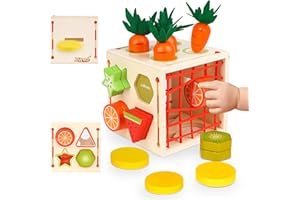 Joyreal 5 w 1 drewniane zabawki dla dzieci-sorter kształtów zabawki Montessori dla malucha 1 2 3-letnie zabawki sensoryczne dla niemowląt chłopiec dziewczyna