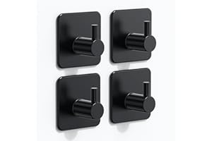 Auxmir Wieszak na ręczniki, 4 sztuki, bez wiercenia, samoprzylepny, ze stali nierdzewnej, idealny do łazienki, toalety, kuchni, biura, czarny