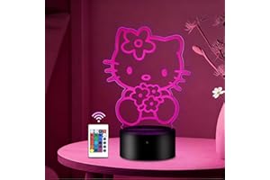 HooJtny Lampada Bambini Notturna, Luce 16 Colori a LED 3D con Telecomando, Regalo per Fidanzata Bambini con Gatto Gadget, USB Ricaricabile, Decorazione della Camera