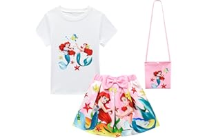DELANHON Maglietta con stampa 3D da principessa + gonna + borsa per vestiti da bambina