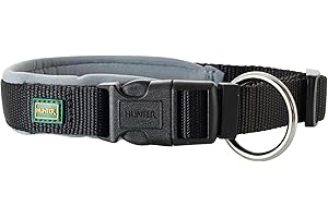 HUNTER Hundehalsung NEOPREN VARIO PLUS, Farbe: schwarz/grau, strapazierfähiges Nylon, weiche Neoprenpolsterung, stufenlos verstellbar, mit Zugentlastung, pflegeleicht, komfortabel, Größe: M/2,0