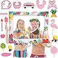 Hawaii Flamingo Inflatable Photo Booth with 20pcs Photo Booth Props Selfie Picture Frame for Summer Family Celebration, Giant Blow Up Frame Celebration Party Props