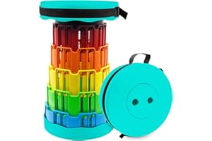 RICHDMI Sgabello Telescopico Portatile, Sgabello Pieghevole Portatile, Sgabello Pieghevole, Leggero, Regolabile in Altezza, Carico 397 LB, per Attività All'aperto, Pesca, Barbecue (Green)