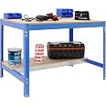 Simon Rack Banco de Trabajo Taller, Mesa de Trabajo Taller, Carga Máxima 400 kg, 900x1800x600 mm, Bricolaje, 2 Alturas, Galva/Madera - BT-BASIC
