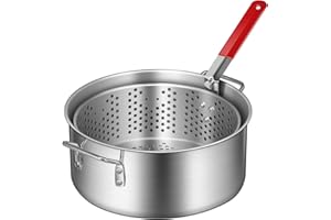 VIVOHOME 9,5L Pentola in alluminio per friggitrice di pesce con cestello friggitrice con manico facile da impugnare per cucinare ali di pollo frutti di mare patatine fritte