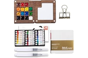 TEL CHARME * Mini paleta de acuarela, incluye paleta portátil con 15 rejillas y 24 colores, cuaderno de bocetos, pintores