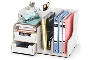 jopoo Office Desk Tidy Organiser Stationary Storage Maganize File Holder Desktop Document Rack for Books, Pens, and Notebooks