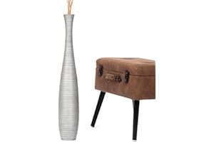 Leewadee Jarrón Grande De Suelo – Jarrón Alto De Madera De Mango para Ramas Decorativas, 70 cm, Plateado