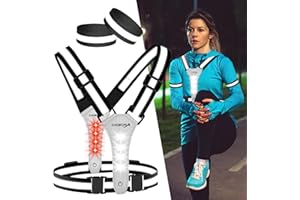 LUTUO LED Reflective Vest Running Gear, 360° High Visibility Running Vest with Adjustable Waist/Shoulder, USB-C Rechargeable Running Lights for Runners Night Jogging Running Dog Walking Cycling