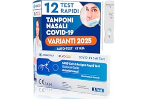 EUROCALI 12x Tamponi COVID 19 - Test Nuove Varianti 2025 - Tamponi Rapidi Nasali Certificati per Uso Domestico, Risultato Rapido