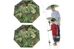 Realure 2 Piezas Gorros De Paraguas, 53cm Paraguas Para La Cabeza con Banda Elástica, Sombreros De Paraguas, Sombrero Paraguas Camuflaje, para Pesca Playa Camping Senderismo Actividades Aire Libre