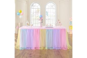 NSSONBEN Regenbogen Tüll Tischrock Baby Kuchen Dessert Tische, 2-Lagen Rüschen Pastellfarben Farbe Tüll Tutu Tuch Tischröcke Tischdeke für Geburtstagspartys Hochzeit Baby Dusche(L183×H76cm, Keine Tischdeckel)