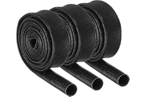 QUARKZMAN 3pz Guaina Antincendio Treccia Isolante per Cavi, 3.28ft-8mm ID Nero, Guaina Fibre Vetro Rivestita Silicone Alta Temperatura per Linee Tubi Automobilistici Cablaggi Elettrici