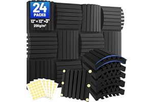 FOCUSOUND 24 Pack Sound Proofing Panels, 3" X 12" X 12"/ 7 X 30 X 30CM Acoustic Wall Panels, Soundproof Foam Panels, Sound Absorbing Wall Panels with Double Sided Tape, Acoustic Panels for Studio Home Ofiice