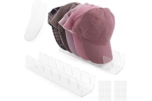 YHX-OU 2 Pcs Hat Stand for Baseball Cap Acrylic Hat Rack Baseball Cap Storage Organiser Cap Holder No Install Hold 14 Hats for Bedroom Closet Dresser Office with 2 Pcs Paper Hat Insert Shaper(Clear)