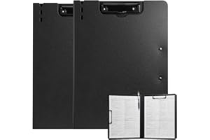FRETONBA Porte-bloc A4, lot de 2 porte-bloc avec couvercle, porte-bloc avec 2 pinces, planche à écrire pour bureau, chantier, école, noir
