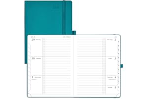POPRUN A5 Diary 2026 Week to View (22x16.5 cm) Hardback Appointment Diary Horizontal Weekly Planner 26, Inner Pocket, 100GSM Paper (Pacific Green)