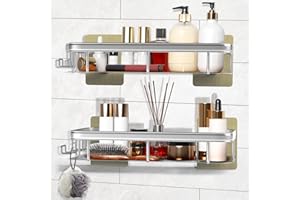 Dealswin Mensole Per Doccia Porta Shampoo Sapone Doccia Senza Foratura, 2 Pezzi Portaoggetti Doccia Porta Oggetti Doccia, Organizer Doccia Mensola Bagno Adesiva Nero (Argento)