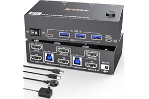 8K HDMI KVM Switch 2 computer 2 monitor 8K@60Hz, Switch KVM USB 3.0 Camgeet per 2 PC Condividi 2 monitor e 4 hub USB 3.0, con telecomando cablato, adattatore di alimentazione 12 V, cavo USB incluso