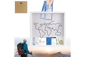 Fosoloni Adventure Archive Box Frame,White Travel Memory Box,Wood Frame Travel Ticket Box,Shadow Box Frame for Movie, Sporting and Various Types of Memory Tickets