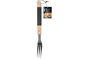 Chef Aid BBQ Fork - Sharp Prongs for Holding Meat and Rubberized Handle for Comfort Grip, Non-Stick Coating, Heat Resistant and Durable for Grilling Over Open Flame, Silver, 40.2 x 3.6 x 3.1 cm