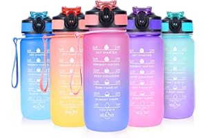 SUPPRUI Water Bottles with Straw,600ml Kids Water Bottle with time markings,Motivational Drink Bottles Leakproof and BPA-free (Pink)