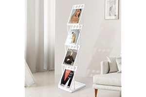 xdgeLoad A4 Folding Brochure Display Stand Magazine Rack 4 Pockets Literature Holder Book Stand Floor Stand with Carrying Bag for Office, Trade Show, Exhibitions (White)