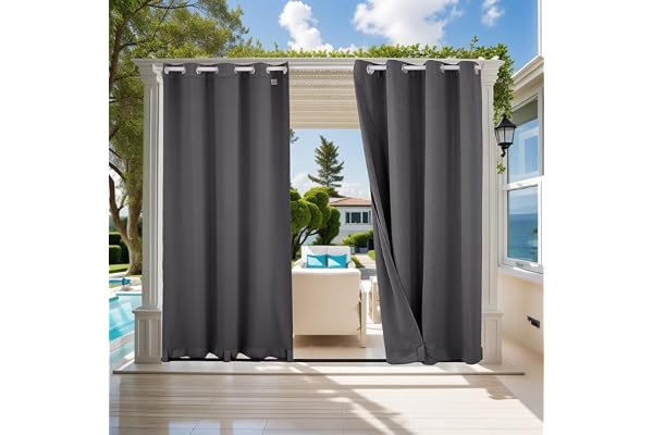ele ELEOPTION Rideau Extérieur Imperméables Protéger Contre UV Isolants Thermiques, avec Perforations, Adaptés aux Jardins, Terrasses, Pergola, Balcons, Texturé 3D Gris Foncé, 1 Pièce / 132 X 213cm