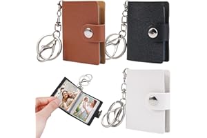 LUMINARYLAIR Lot de 3 albums photo avec porte-clés, mini album photo portable, petit album photo personnalisé, avec 10 poches, porte-cartes, pour souvenirs (blanc, noir, marron)
