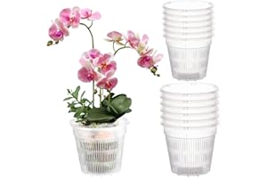 BEAHING Orchid Pot with Holes, 12Pcs Orchid Planter 5.5'' ＆ 4.3'' Clear Orchid Pots for Repotting, Breathable Slotted Plant Pot Plastic Flower Pot, Orchid Pot