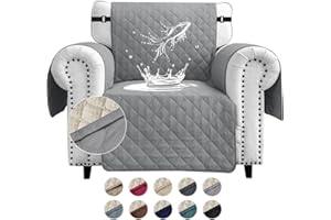 FIGOOO Sofa Covers Water Resistant Sofa Slipcovers 1 Seater Waterproof Reversible Anti-Slip Anti-Scratch Sofa Cover with Non Slip Elastic Straps for Dogs Cats Pets,Light Grey