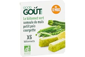 GOOD GOÛT - 6 Bâtonnets Verts Petit Pois, Courgettes, Semoule De Maïs - Dès 12 mois - Texture Moulinée - Fabriqués En France - 120g