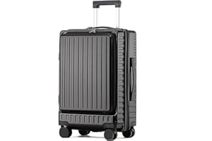 TAN.TOMI Handgepäck Koffer, Reisekoffer, Trolley Handgepäck, Hartschalen-Koffer Trolley Rollkoffer Reisekoffer mit Laptopfach mit 4 Rollen 360°, 3-Stelliges Schloss und TSA, Dunkelgrau