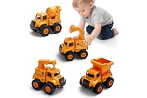 YGNNXRN Camions de Chantier pour Enfants dès 2 Ans – Set Véhicules Push and Go avec Grue, Pelleteuse, Camion Benne et Bétonnière – Jouets de Construction pour Garçons et Filles 2 3 4 5 Ans