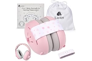 Lictin 2-in-1 Baby Ear Defenders 3-48 Months, Adjustable Ear Defenders Children with Stretchy Band, Baby Headphones for Airplane, Suitable Head Protection During Activities and Sleep